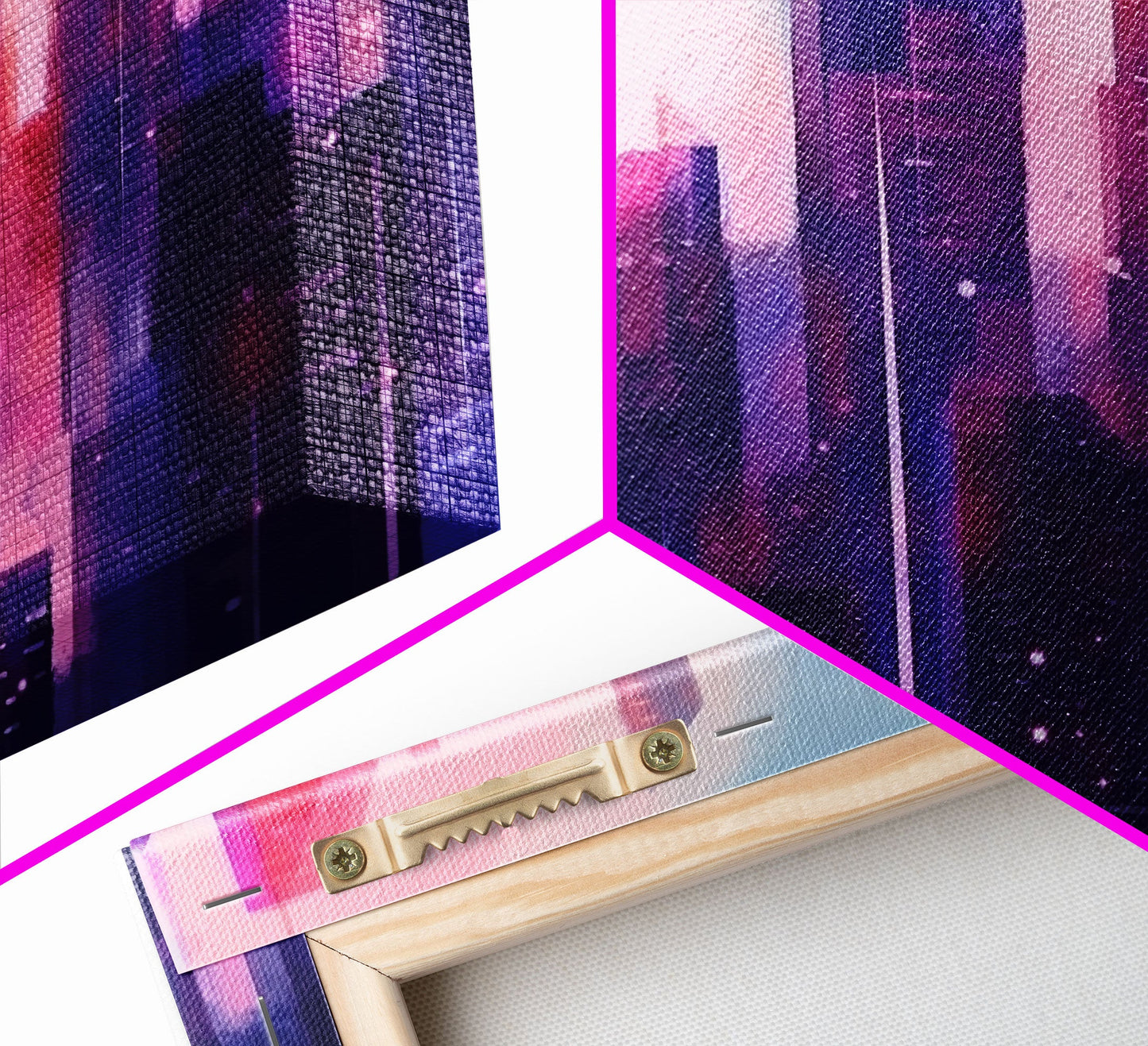 Buildings Wall Art - Framed Canvas Print - Original painting - Vaporwave Style - Watercolor colors - Pop Art Style - Living room art