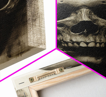 Charcoal Drawing, Gothic Art Print, Human Skull Decor, Canvas Print, Wall Art, Vertical Art, Entryway Prints, Wall Hanging, Birthday Gift