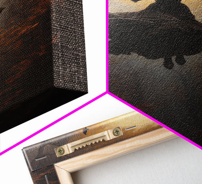 The Wicked Witch, Halloween Canvas, Framed Canvas Print, Spooky Gothic Oil Painting, Witch Flying Through The Air Against A Full Moon, Witch