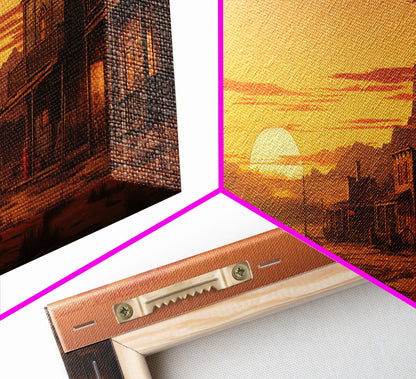 Abandoned Wildwest Ghost Town Framed Canvas Print, Panoramic Wall Art, Wild West Decor, Southwestern Farmhouse Decor, Boom Town Art