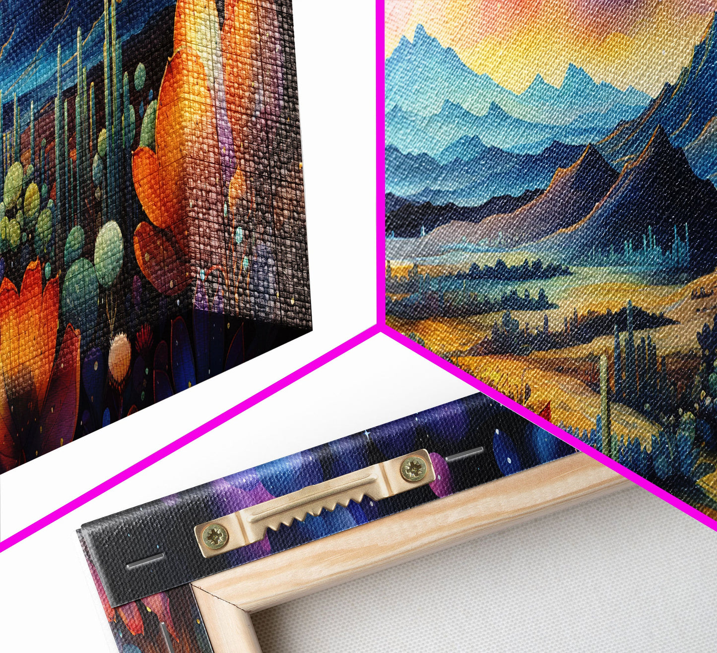 Starry Night Over A Southwestern Desert, Boho Decor, Van Gogh Inspired Southwestern Style Desert Painting, Framed Canvas Print