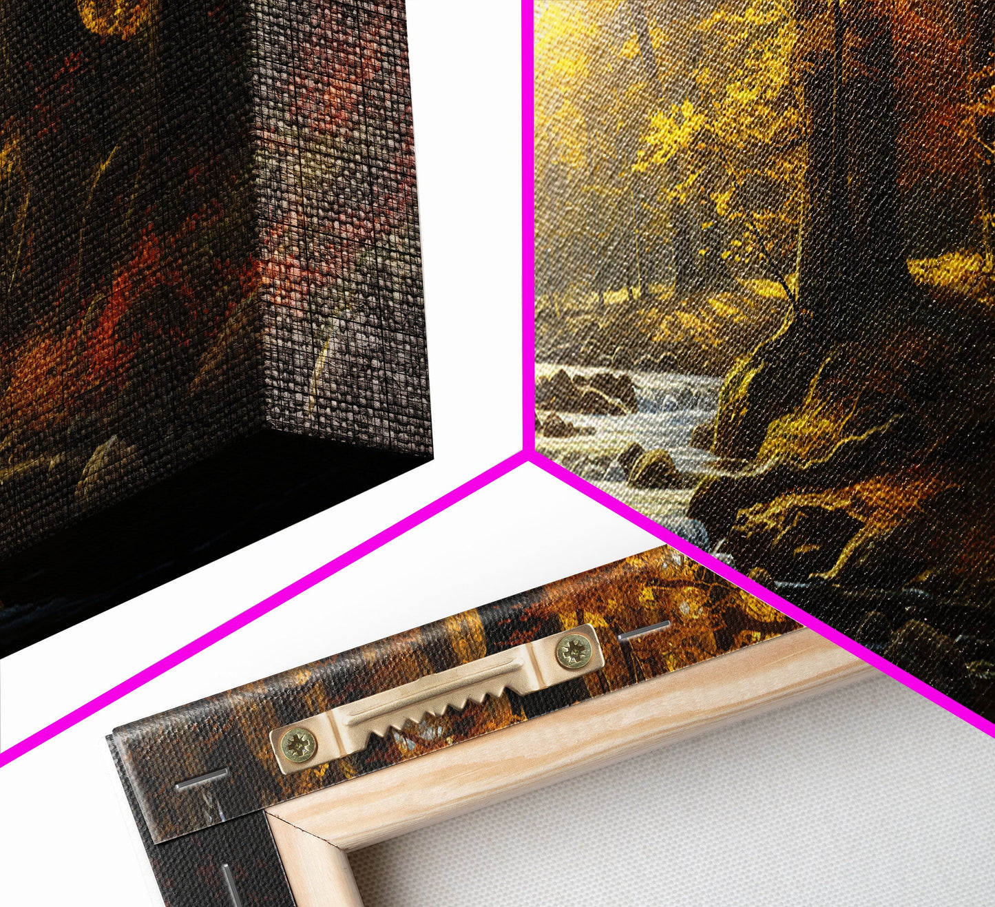 The Forest In The Autumn, Fall Centerpiece, Panoramic Painting Framed Canvas Print, Fall Decor, Orange Leaves Falling In The Forest