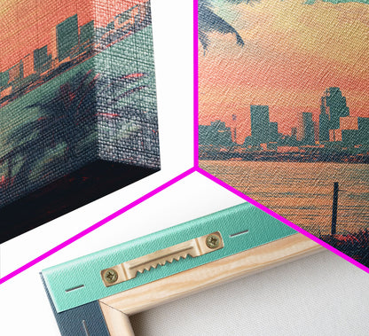 Cityscape Wall Art, Tropical Wall Art, Palm Tree Art, Canvas Print, Wall Hanging, Portrait Art, City Wall Art, Gifts For Grandma, Office Art