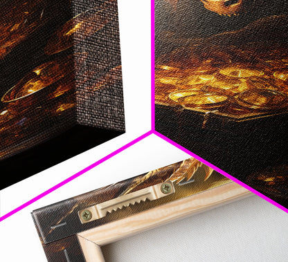 Drachenkunst, Fantasy-Kunst, Schatztruhe, Leinwanddruck, Wandbehang, Porträtkunst, Videospielkunst, Nerdige Wohndeko, Geschenk für Freunde