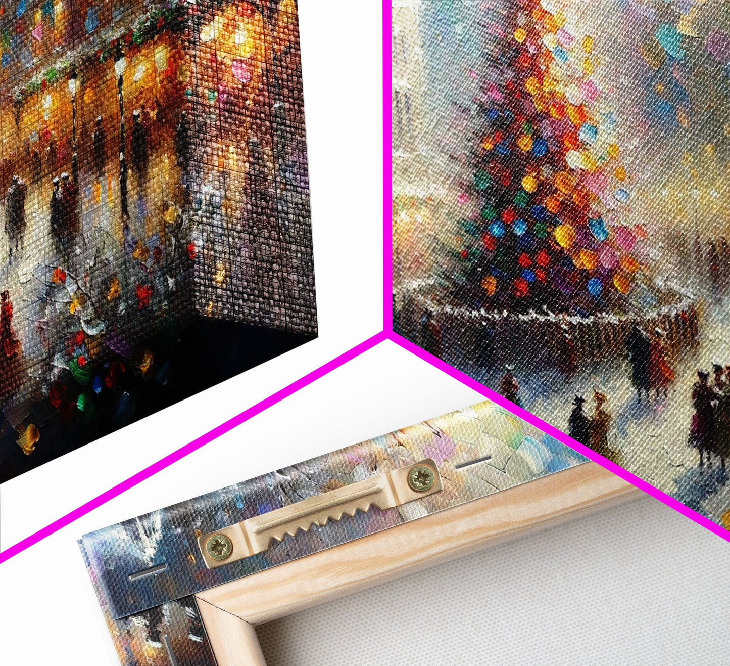 Retro Style Christmas Canvas Print | Framed Canvas Print | Christmas Village | Winter Wonderland | Impasto Style Painting | Seasonal Decor