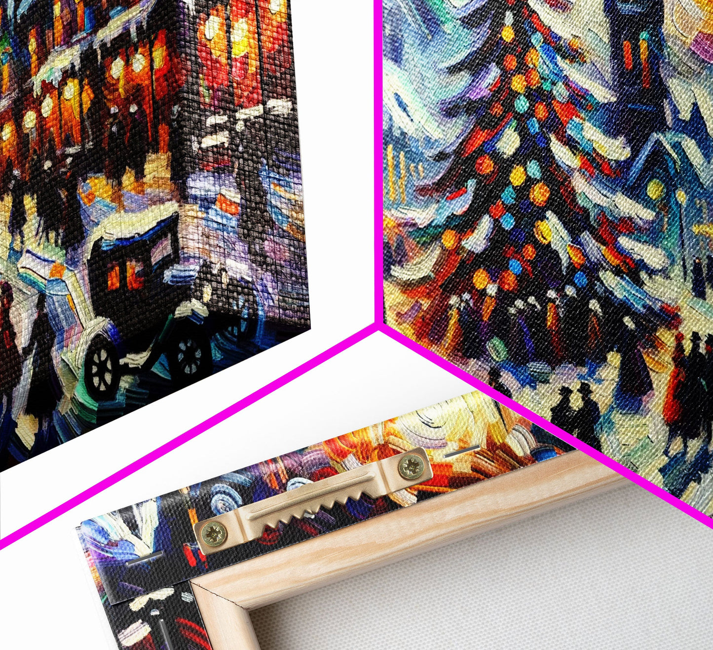 Retro Style Christmas Canvas Print | Framed Canvas Print | Christmas Village | Winter Wonderland | Impasto Style Painting | Seasonal Decor