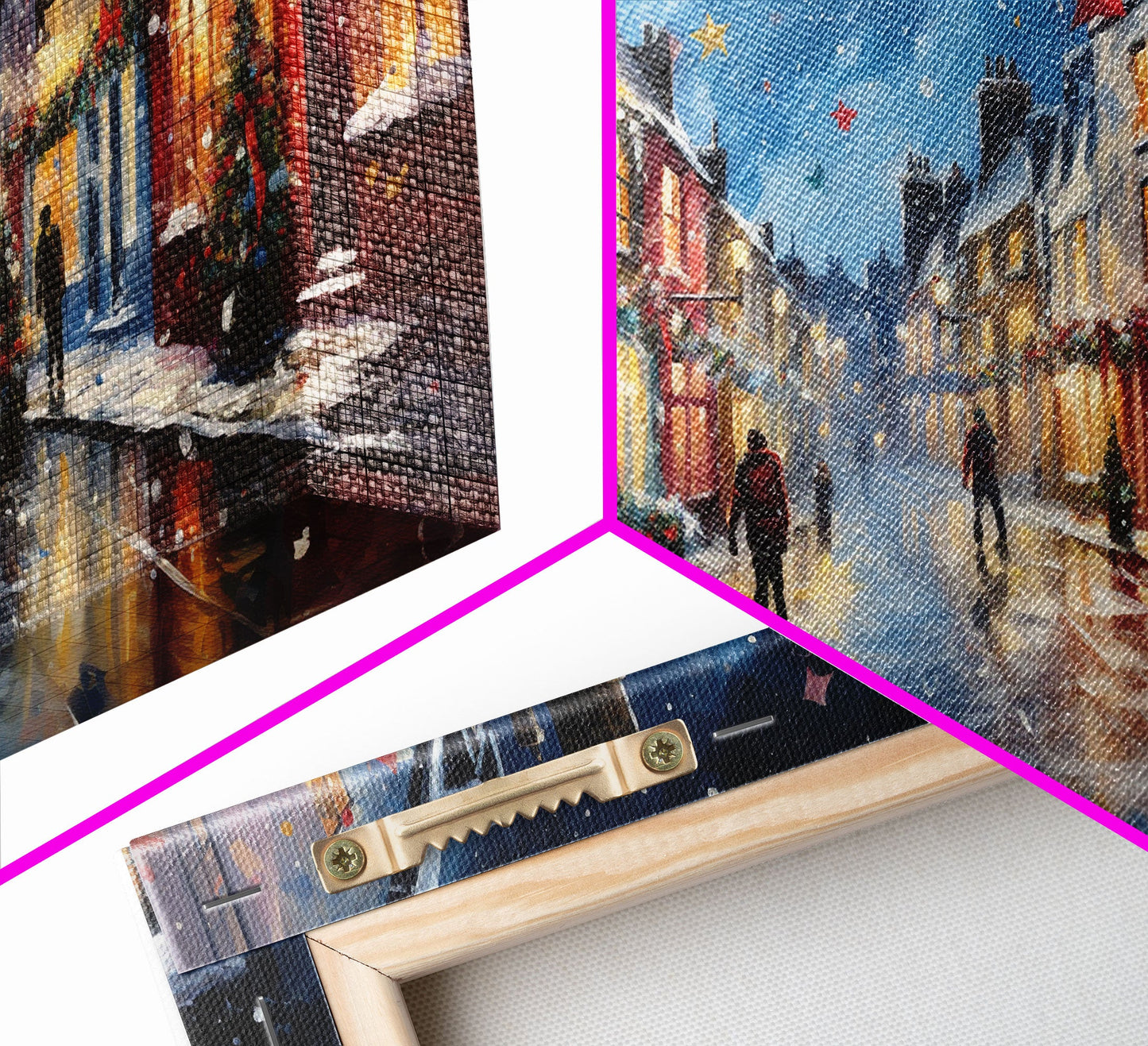 Christmas Wall Art - Framed Canvas Print - Winter Wonderland Victorian Village Decorated for Christmas - Christmas Canvas Wall Art