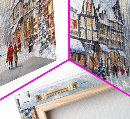 Winter Wonderland - Quaint European Village at Christmas Time - Framed Canvas Print - Christmas Decor