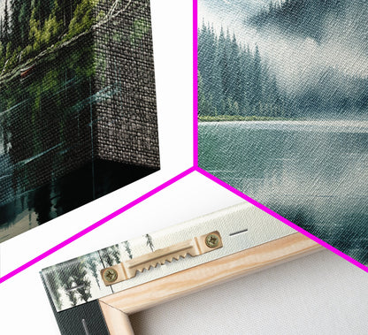 Ready To Hang Panoramic Foggy Pine Forest Canvas Wall Art, Nature Wall Art, Misty Green Forest Print, Modern Home Decor, Ready To Hang Art