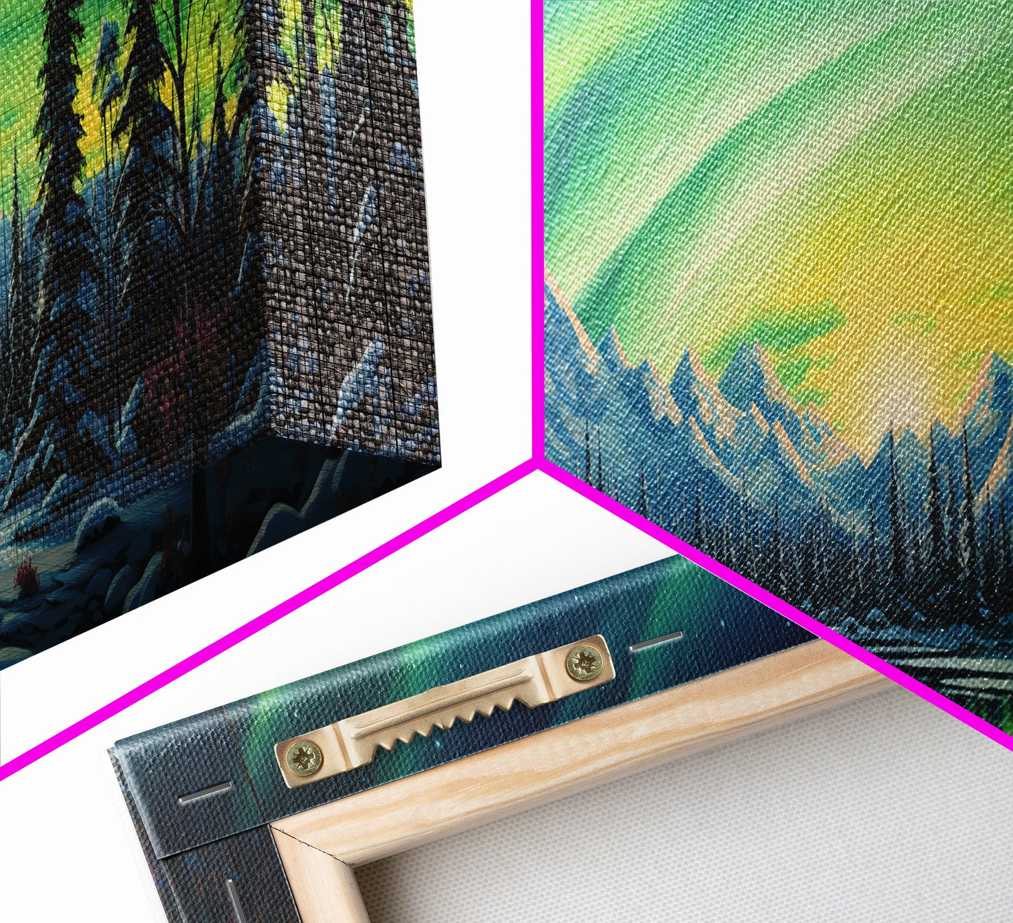 Aurora Borealis, Framed Canvas Print, Beautiful Alaskan Winter Landscape Painting, Moody Art, Unique Wall Art