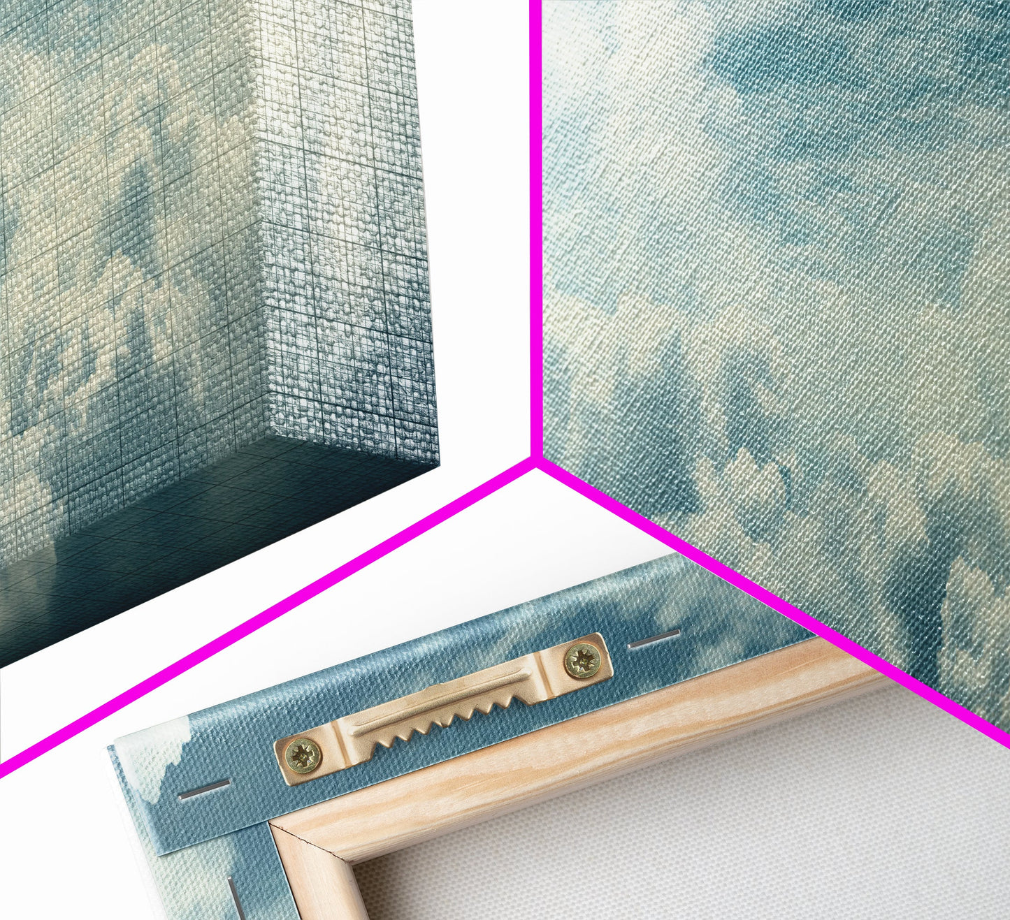 Panoramic Framed Canvas Wall Art Set Pastel Cloud Blue Sky Nature Landscape Prints Minimalist Modern Art Nature Wall Decor Framed Canvas