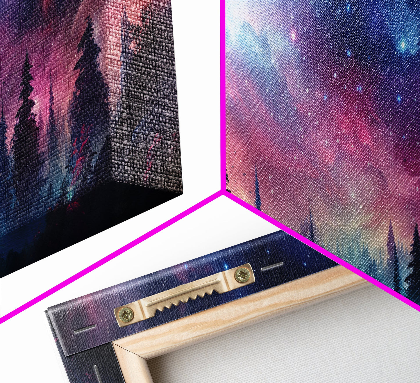 Watercolor Painting Of A Starry Night, Framed Canvas Print, Beautiful Nature Panoramic, Alaska Wilderness Art