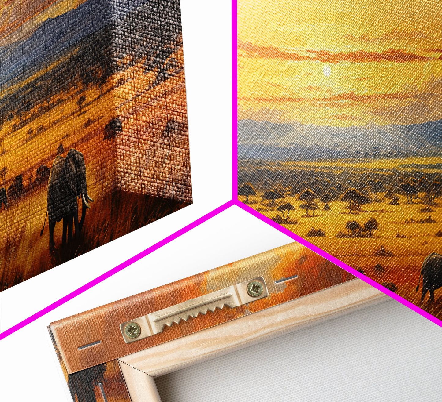 Savanna Wall Art, Framed Canvas Print, Elephants of Africa, Colorful Wall Art, Above Couch Art, Guest Room Decor