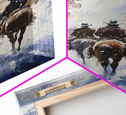 Cowboys Riding Into Town On Christmas, Western Christmas Decor, Framed Canvas Print, Christmas Outdoor Decor, Christmas poster