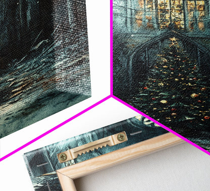 Moody Landscape Gothic Cathedral Christmas Tree Framed Canvas Print Christian Christmas Art Gift Rustic Holiday Wall Art Home Decor