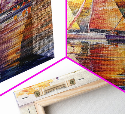 Colorful Sailboats Reflected On Water Framed Canvas Print Fall Nautical Wall Art Coastal Decor Best Gift Idea Holiday Wall Art