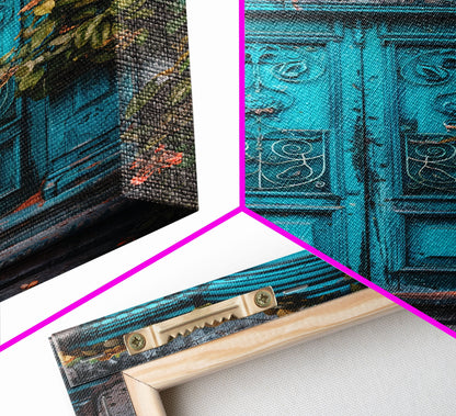 Change23 Mexican Wall Art, Colorful Mexican Door Architecture Painting Framed Canvas Print, Traditional Hacienda Architecture, Ready To Hang