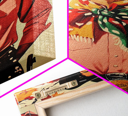 Cowboy Christmas Wall Art Canvas Print with Autumn Leaves, Seasonal Holiday Decor and Gift Idea 2024