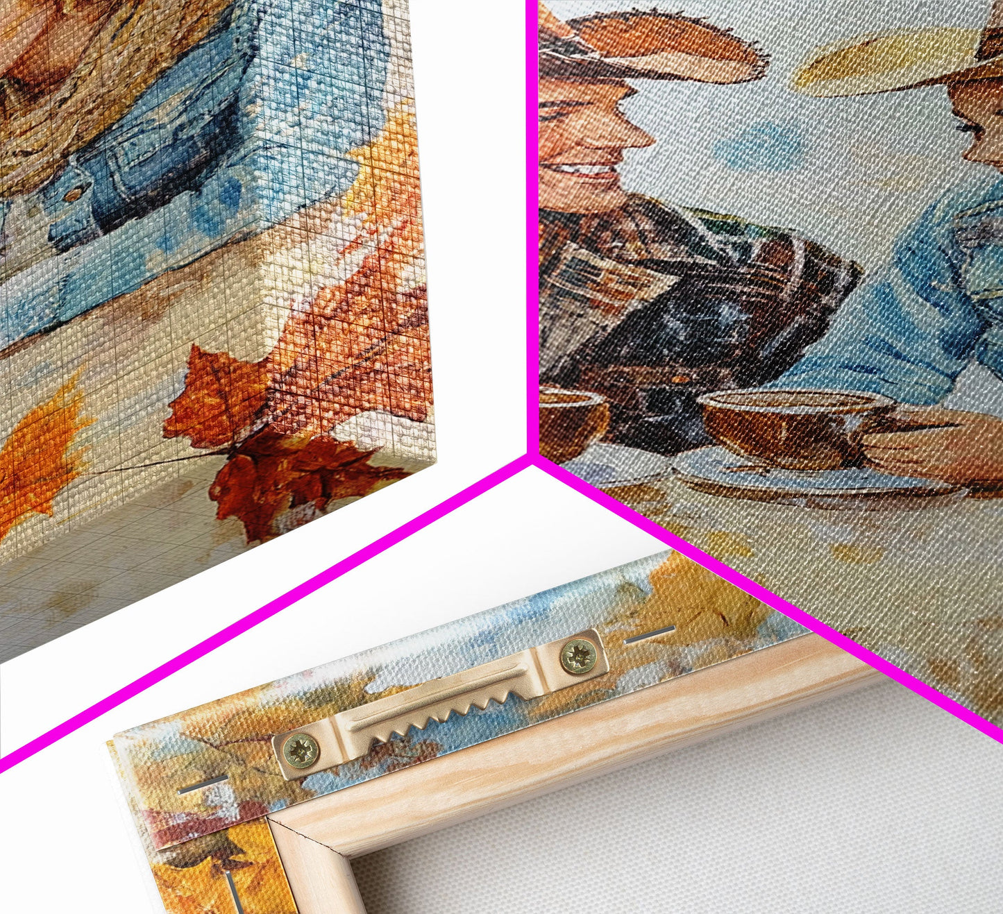 Cowboy and Cowgirl Fall Scene Framed Canvas Print - 2024 Rustic Autumn Love Country Art Gift Idea Fall Wall Decor