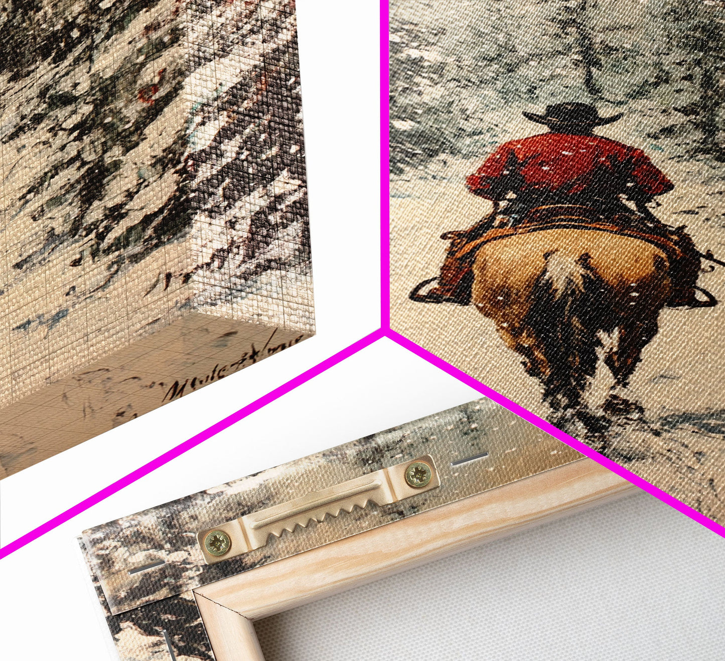 Cowboy on Horseback in Golden Autumn Trees Framed Canvas Print Rustic Christmas Wall Art Fall Decor Country Christmas Gift Seasonal Wall Art