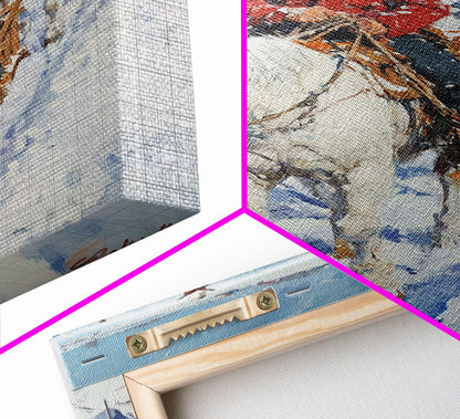 Cowboy Riding Horses in Snow Canvas Print, Winter Wall Art, Rustic Christmas Decor, Holiday Gift Idea, Seasonal Art, Framed Canvas Print