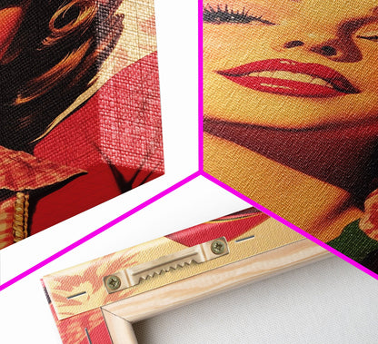 Retro 50s Style Cowgirl Wall Art, Framed Canvas, Vintage Style 50s Art, Fall or Christmas Wall Art