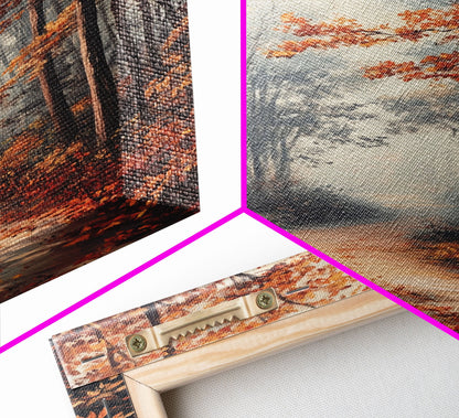 Path Through The Fall Leaves - Framed Canvas Print - Fall Decor - Autumn Gift Idea - Autumn Wall Art - Landscape Painting