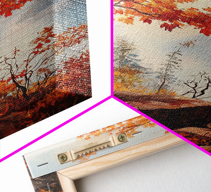 Fall In The Virginia Mountains - Framed Canvas Print - Autumn Leaves Falling On The Mountain Lake Landscape