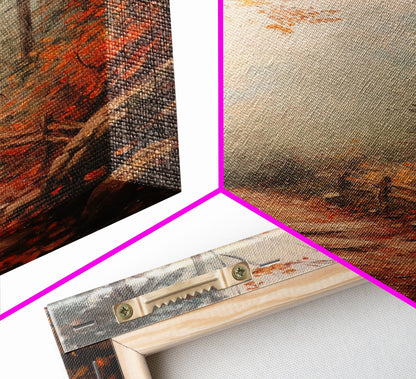 Framed Canvas Print of a Fall Path with Fence and Trees, Autumn Wall Art, Rustic Country Decor, Best Gift Idea, Modern Farmhouse Fall Decor