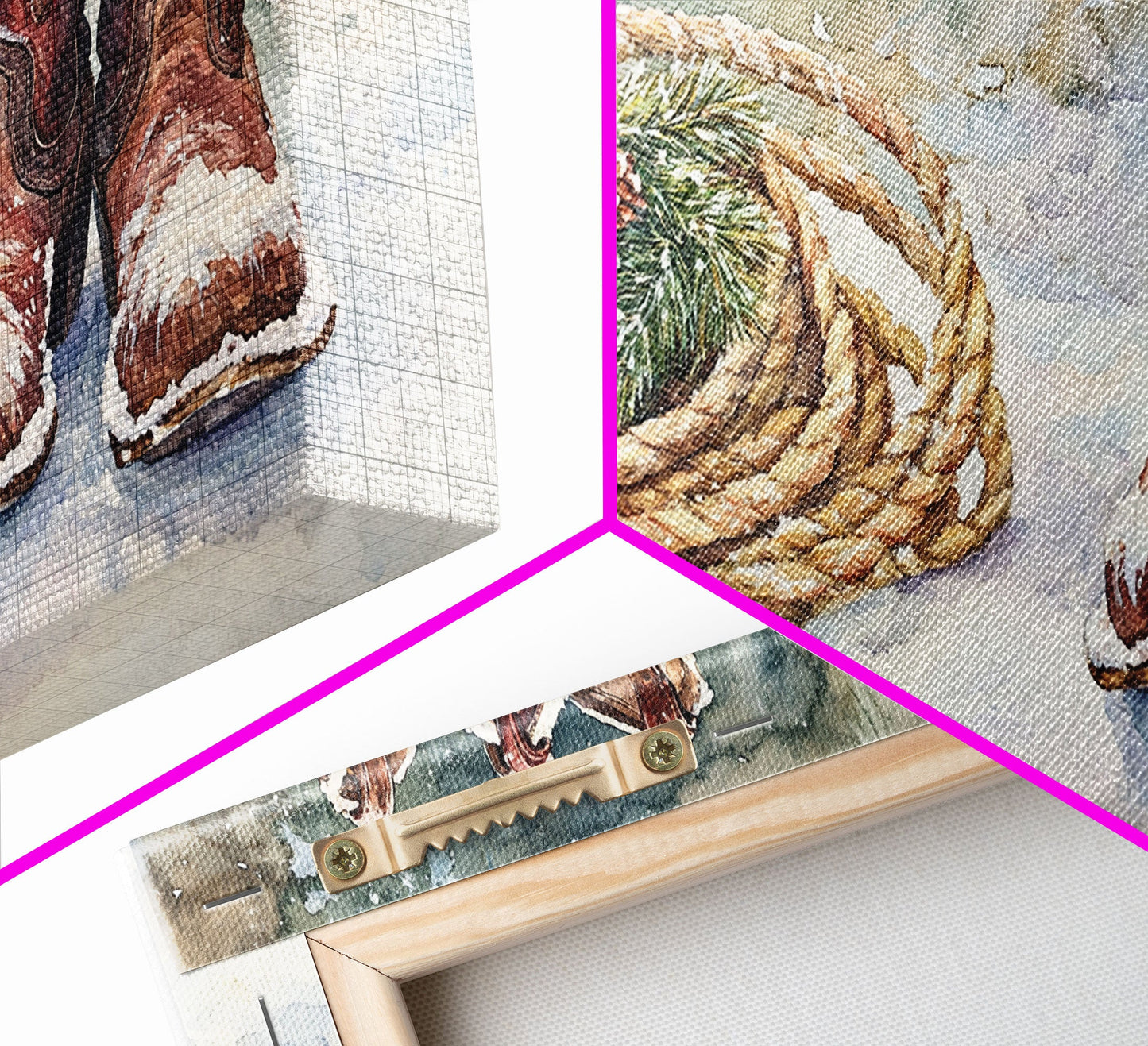 Canvas Print Cowboy Boots with Christmas Wreath and Rope, Rustic Christmas Decor, Winter Western Holiday Art, Farmhouse Wall Print