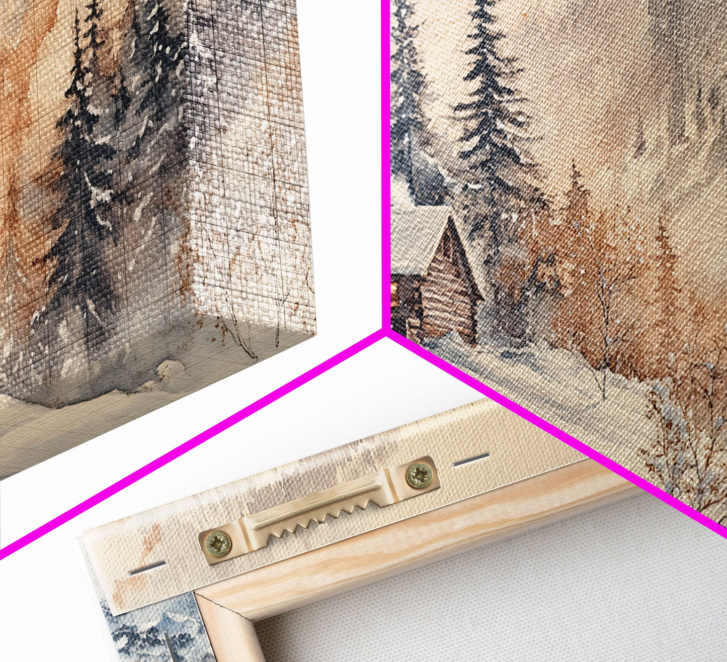 Christmas winter cabin Canvas Print snowy mountain cabin deer cozy holiday wall art winter wonderland seasonal decor Christmas gift idea