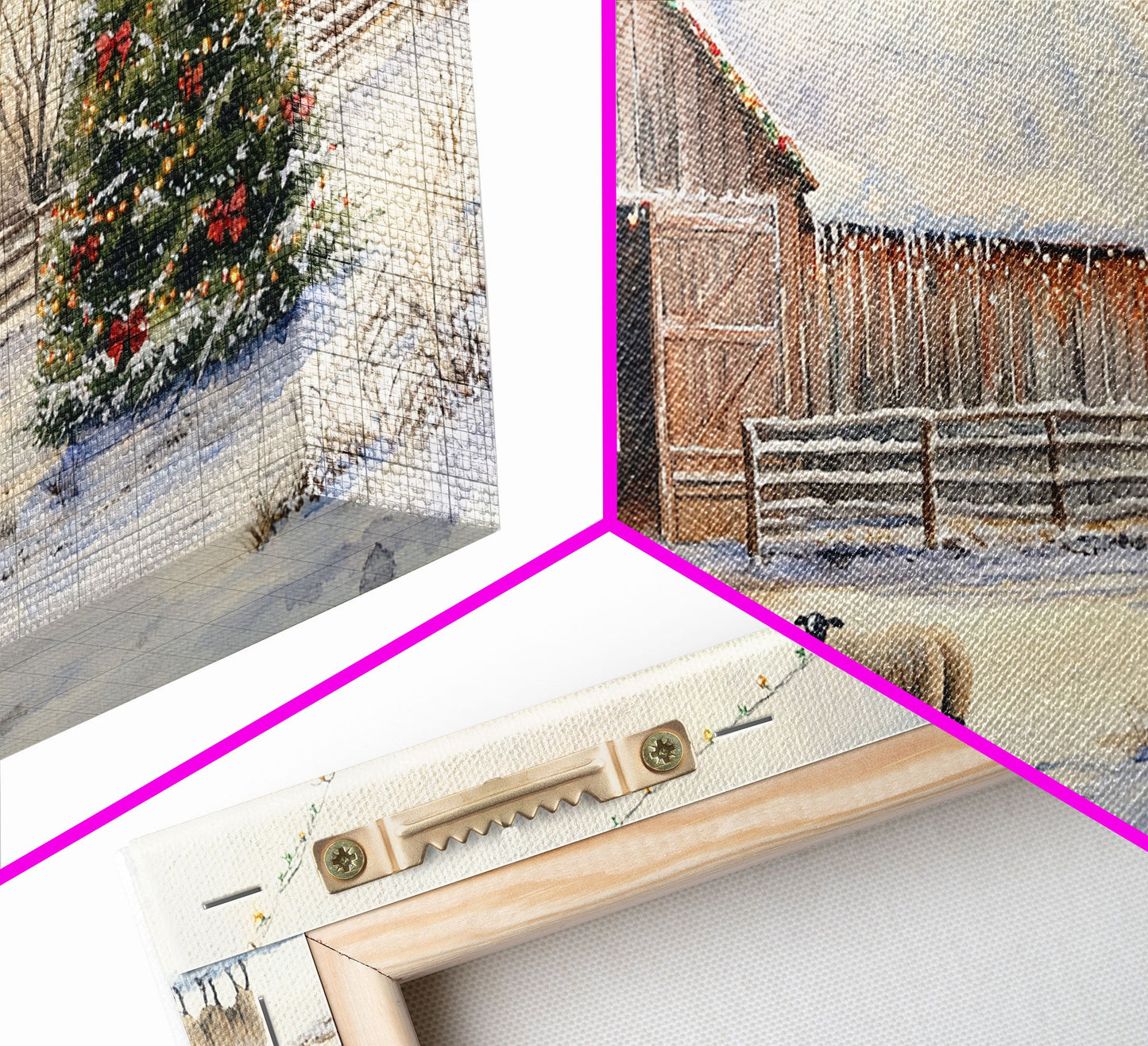 Christmas Barn Snow Sheep Canvas Print Christmas Farmhouse Decor Rustic Christmas Wall Art Framed Canvas Print Christmas Outdoor Decor