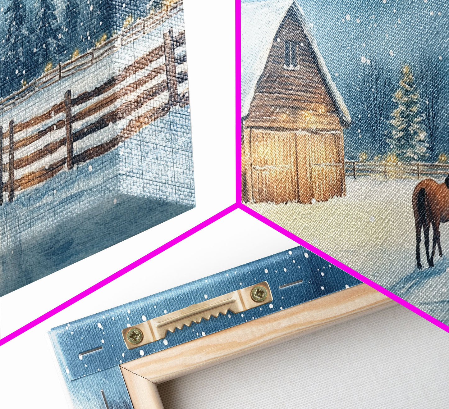Snowy Horse Barn Canvas Print Christmas Farmhouse Decor Winter Wonderland Art Framed Canvas Print Christmas Outdoor Wall Art