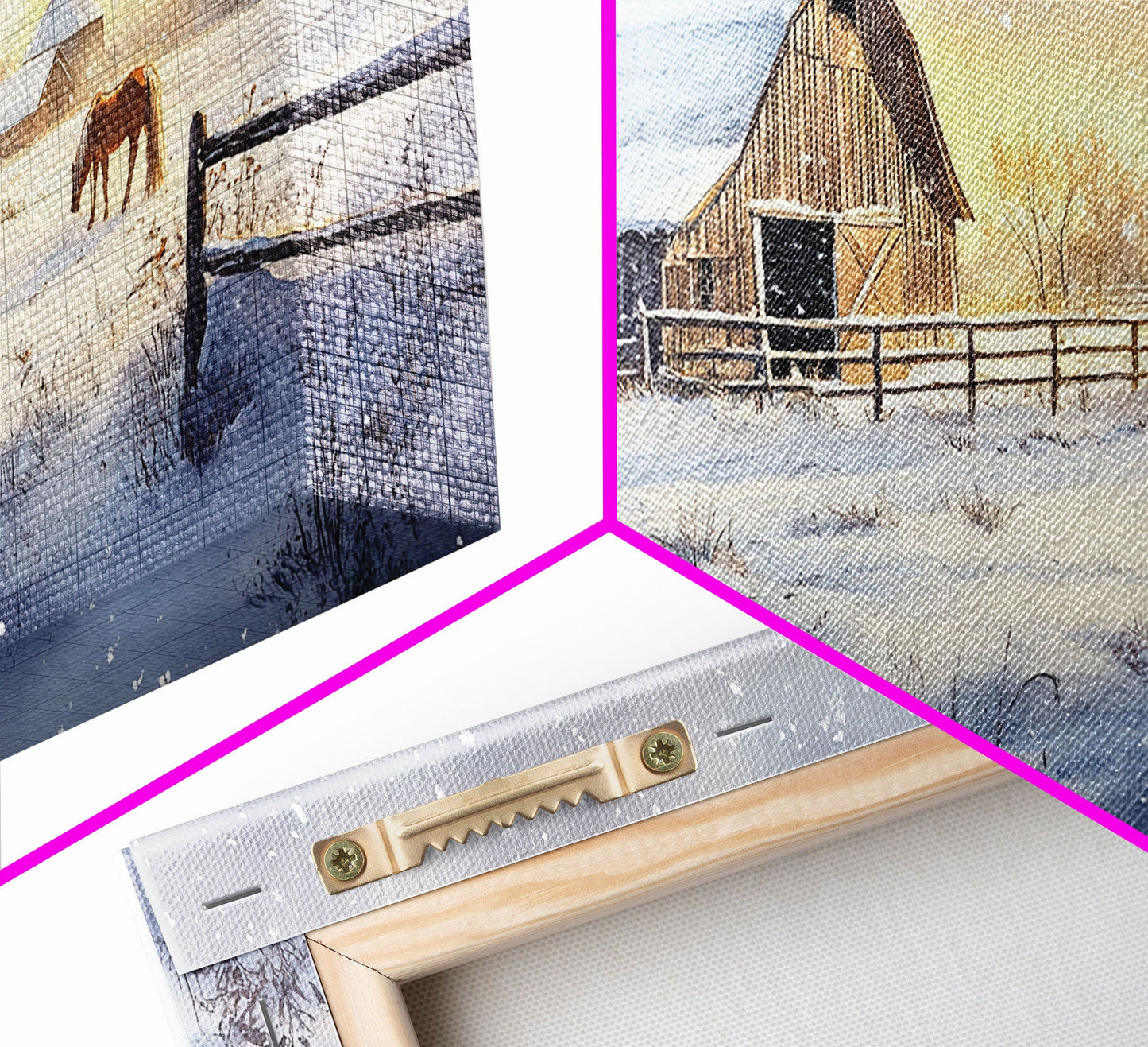 Rustic Barn in Winter Wonderland, Framed Canvas Print, Farmhouse Christmas Art, Christmas Wall Decor, Holiday Seasonal Wall Art, Gift Idea