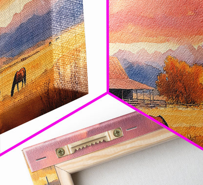 Rustic Mountain Barn Sunset Canvas Print | Autumn Farmhouse Wall Art | Fall Home Decor | Holiday Art Gift | Framed Canvas Print Wall Decor