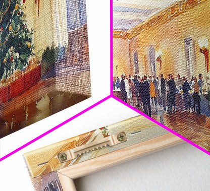 Elegant Ballroom Christmas Party Scene, Framed Canvas Print, Holiday Wall Art, Christmas Decor, Wall Art, Seasonal Decor, Best Gift Idea