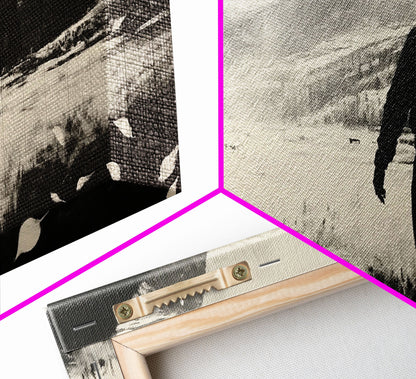 Winter Forest Cowboy Framed Canvas Print Christmas Cowboy Art Above Sofa Holiday Wall Decor Seasonal Winter Wonderland Gift