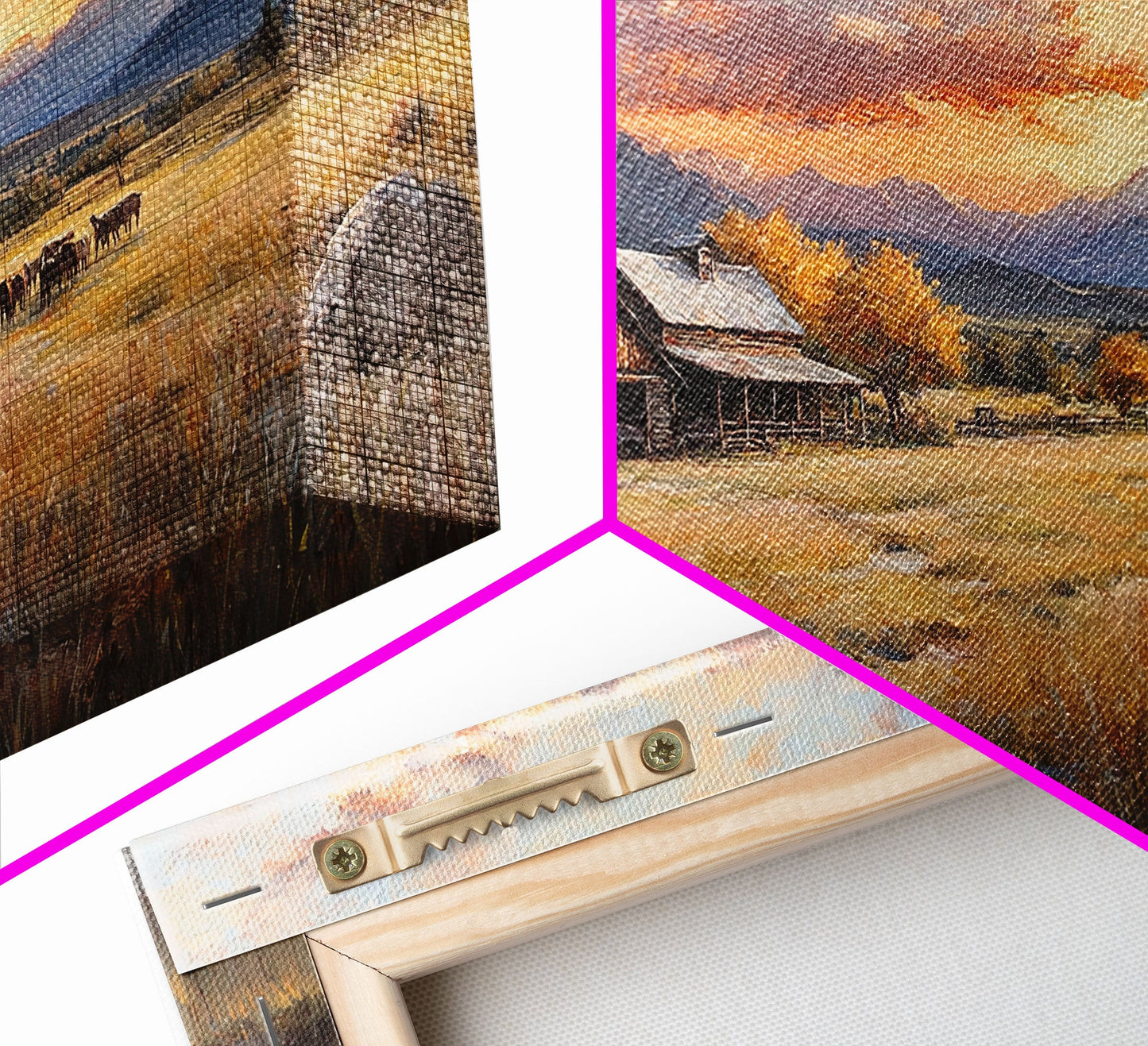 Sunset Ranch Framed Canvas Print Scenic Landscape Art Autumn Mountain Wall Decor Ideal Holiday and Fall Home Decor Extra Large Art