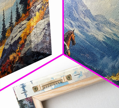 Close-up of Western cowgirl in fall foliage, Framed Canvas Print, modern tall art farmhouse gallery wall, rustic cowboy aesthetic wall print