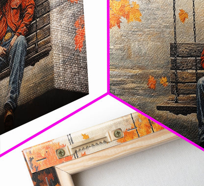 Monochrome Framed Canvas Print of a woman in a snowy field holding red flowers,  moody landscape wall art and rustic winter holiday decor