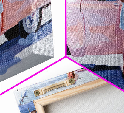 Cute Cowgirl and Her Pink Truck, Framed Canvas Print, Retro Pink Fall Decor, Wall Art Fall Home Decor, Ideal Gift Idea Rustic Seasonal Decor