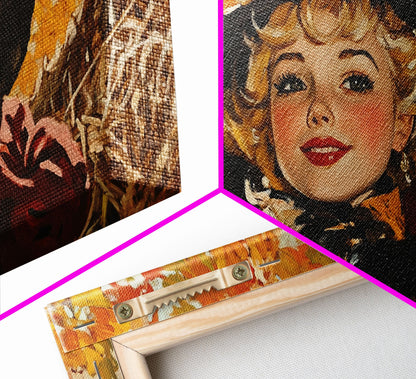 Cute Fall Cowgirl Amongst The Autumn Leaves, Gift or Autumn Decor, Perfect Addition to Home and Office Interiors