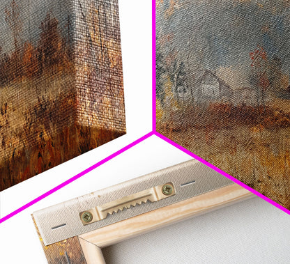 Early American Style Landscape Painting, Framed Canvas Print, Christmas Holiday Wall Art for Seasonal Winter Decor