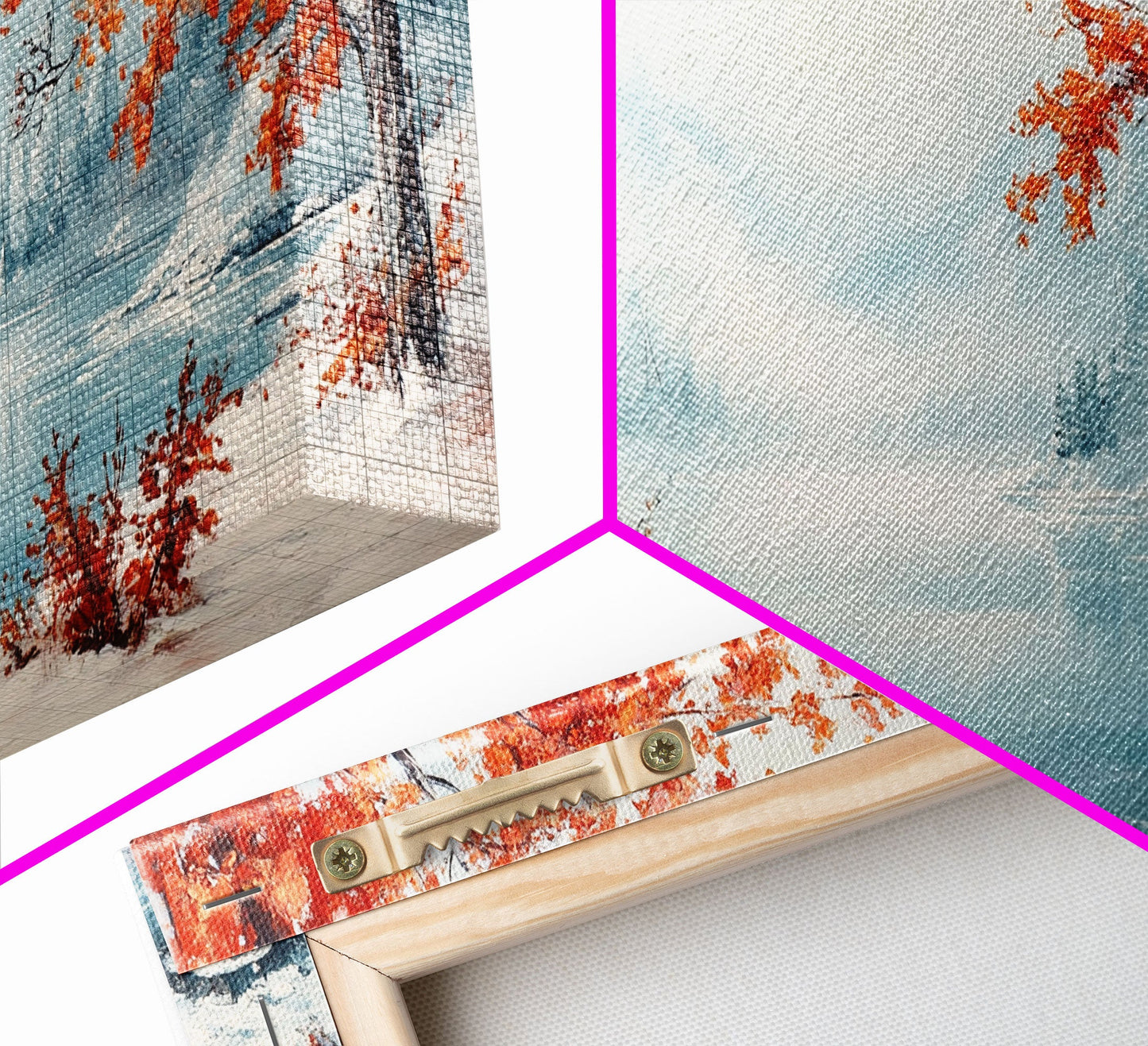 Painting Of A Forest In Winter, Framed Canvas Print with Wreaths, Perfect Christmas Holiday Decor, Ideal Winter Wall Art Gift