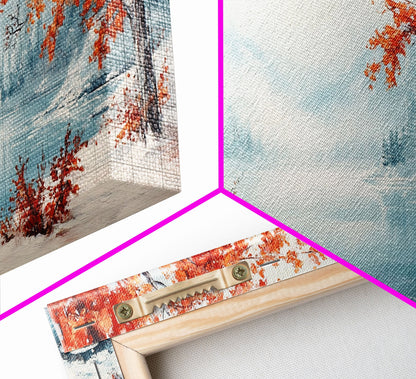 Painting Of A Forest In Winter, Framed Canvas Print with Wreaths, Perfect Christmas Holiday Decor, Ideal Winter Wall Art Gift