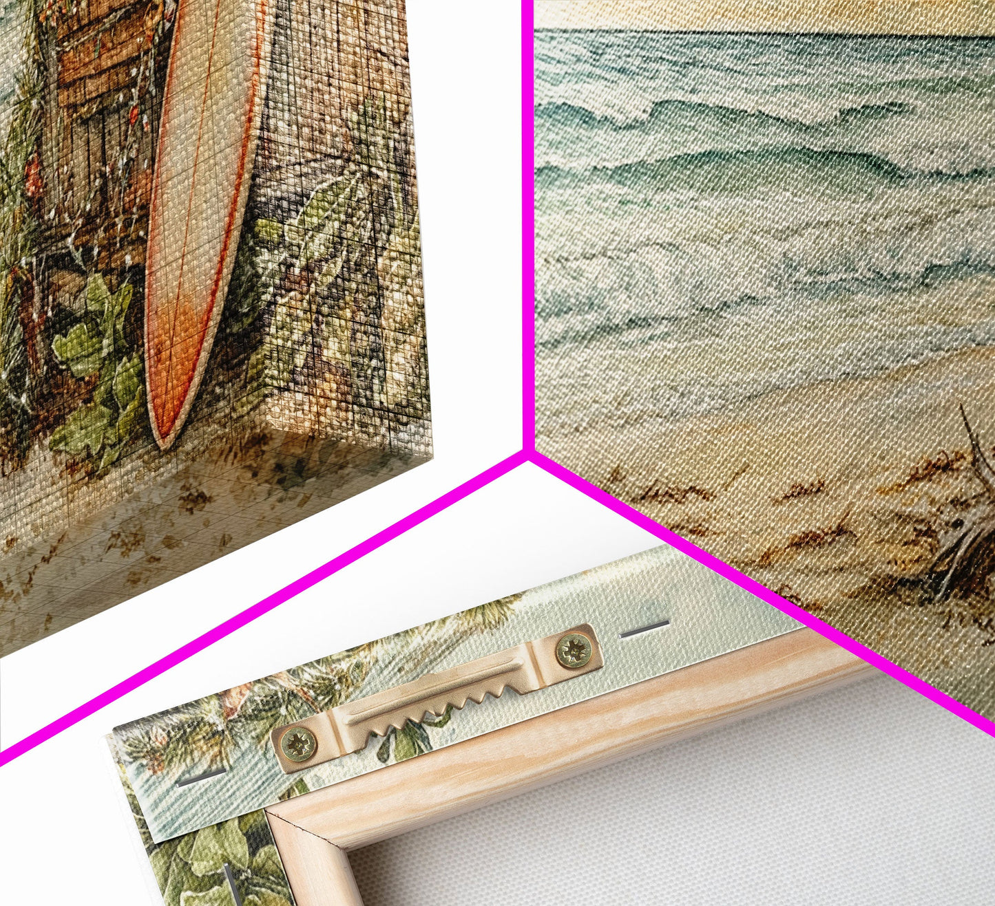 Weihnachtsbaum neben einem rustikalen Strandhaus – Küstenweihnachtsszene – gerahmter Leinwanddruck, weihnachtliche Wanddekoration für den Strand