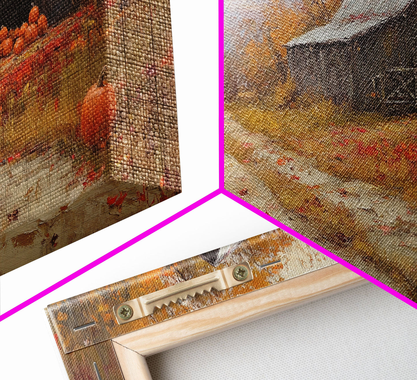 Scenic Country Farmhouse Autumn Harvest Framed Canvas Print with Pumpkins, Rustic Farmhouse Fall Art, Wall Decor, Seasonal Wall Art Gift