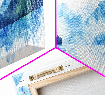 Reflections - Foggy Mountain Morning - Watercolor Painting Print - Wood Framed Wall Art - Panoramic Painting