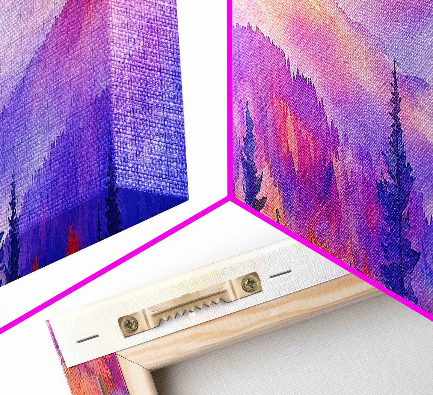 Purple Mountain Painting Framed Print, Canvas Art, Panoramic Extra Wide Wall Art