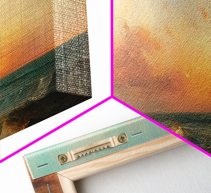 Moody Beach Seascape Painting Print, Wood Framed Wall Art, Canvas Art, Beach Painting, Beach at Sunset, Above Sofa Boho Wall Decor